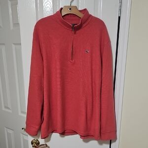 Vineyard Vines Men's Coral Red Quarter Zip-Up Sweatshirt